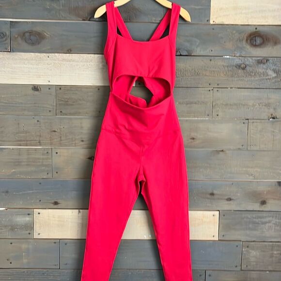 Free People Pants - Free People Movement Cut Out Crossback Jumpsuit Size L NWOT Red